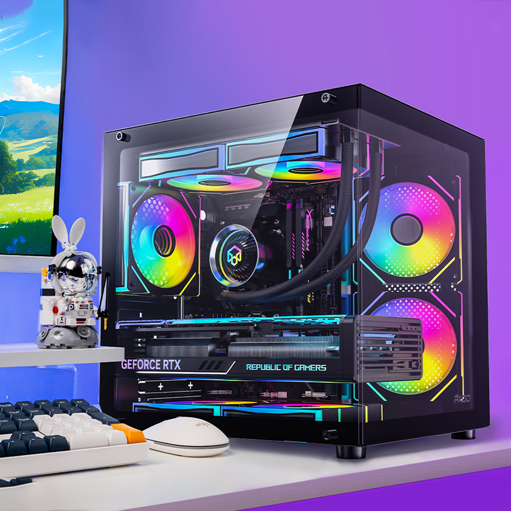 Pado yl m-atx Spielen-pc-gehäbenutzen Schreibtisch 270 ° meerblick-zimmer-computergehäbenutzen ohne a-säule doppelseitig transparenter pc-Spielen-schrank