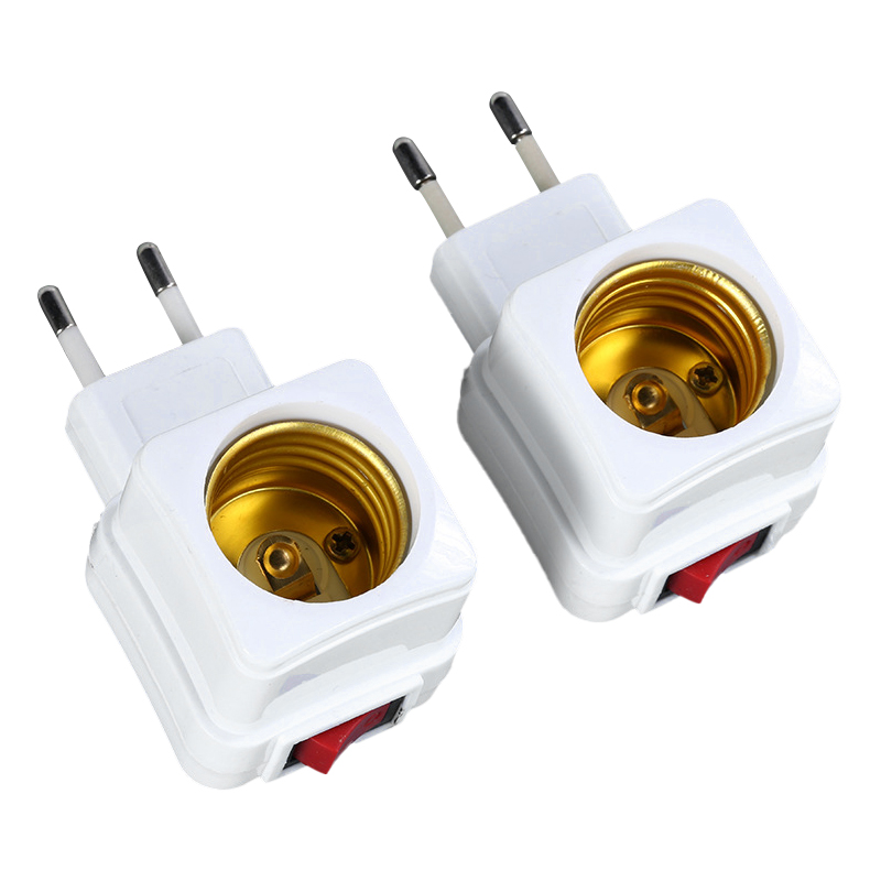 1 Pcs E27 LED Light Lamp Bulbs Socket Base Holder EU Plug Adapter ON/OFF Switch White