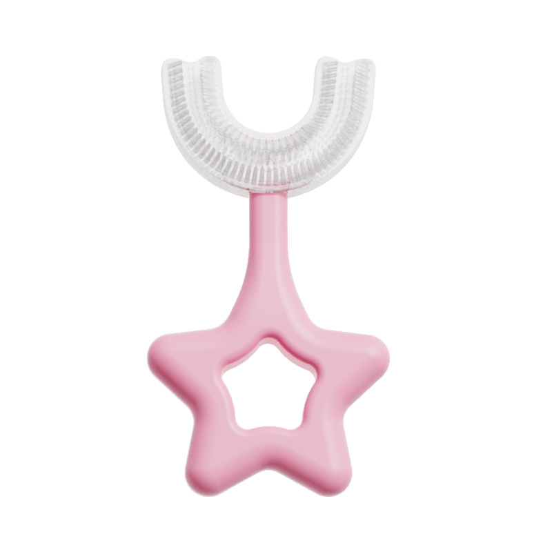 Spazzolino da denti a forma di U per bambini spazzolino da denti morbido Babi spazzola per la pulizia dei denti a 360 gradi per i denti del bambino cura orale accessori per bambini: Stars - Pink