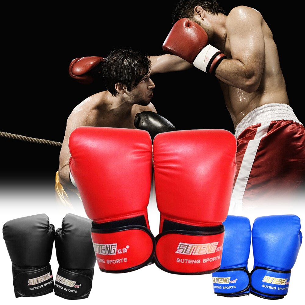 SUTENG 2 unids/par guantes de boxeo PU cuero dedo Protector medios mitones Mitten MMA Muay Thai ENTRENAMIENTO BOXEO lucha deportes