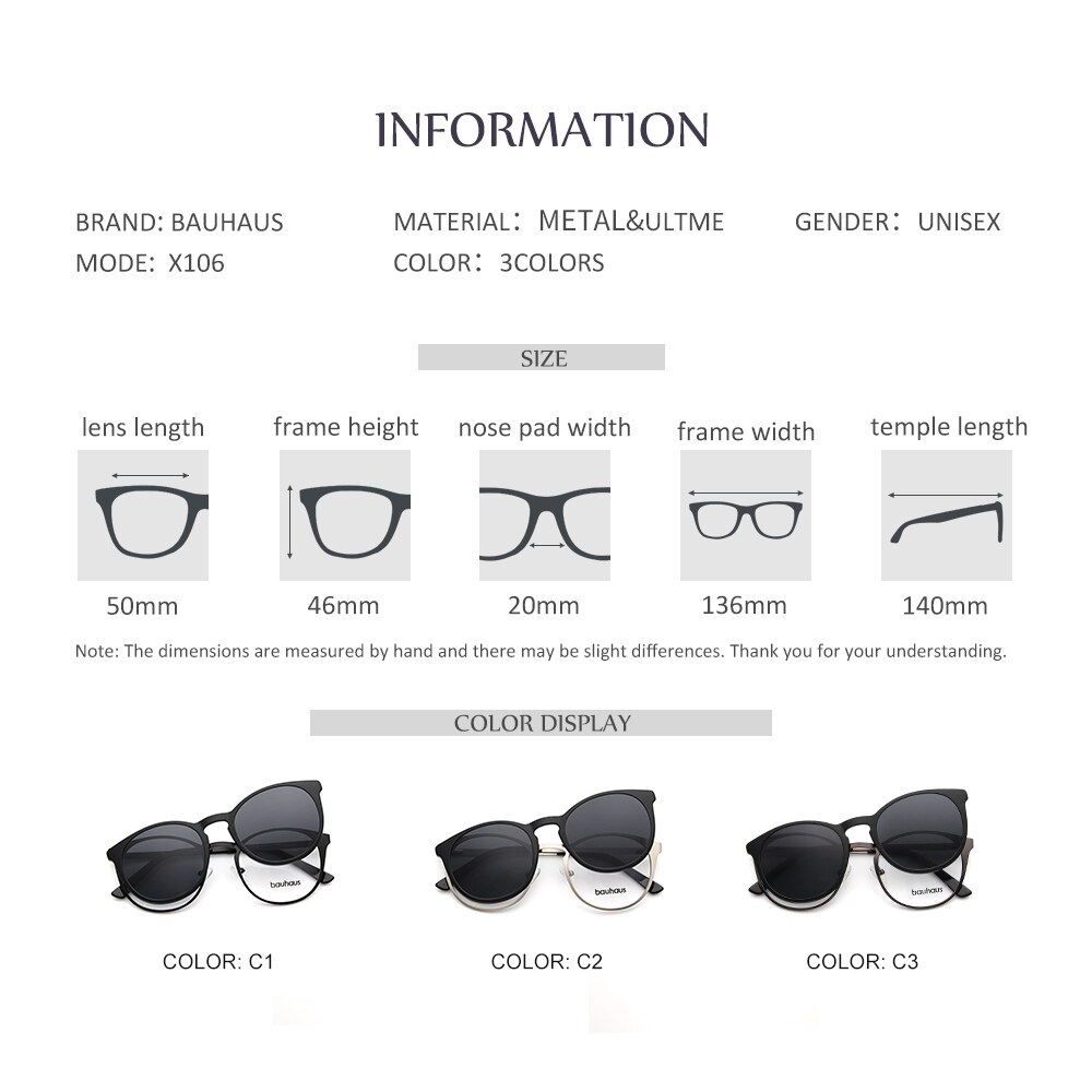 Bauhaus-Gafas de metal X106 para hombre o mujer, bastidor para el imán