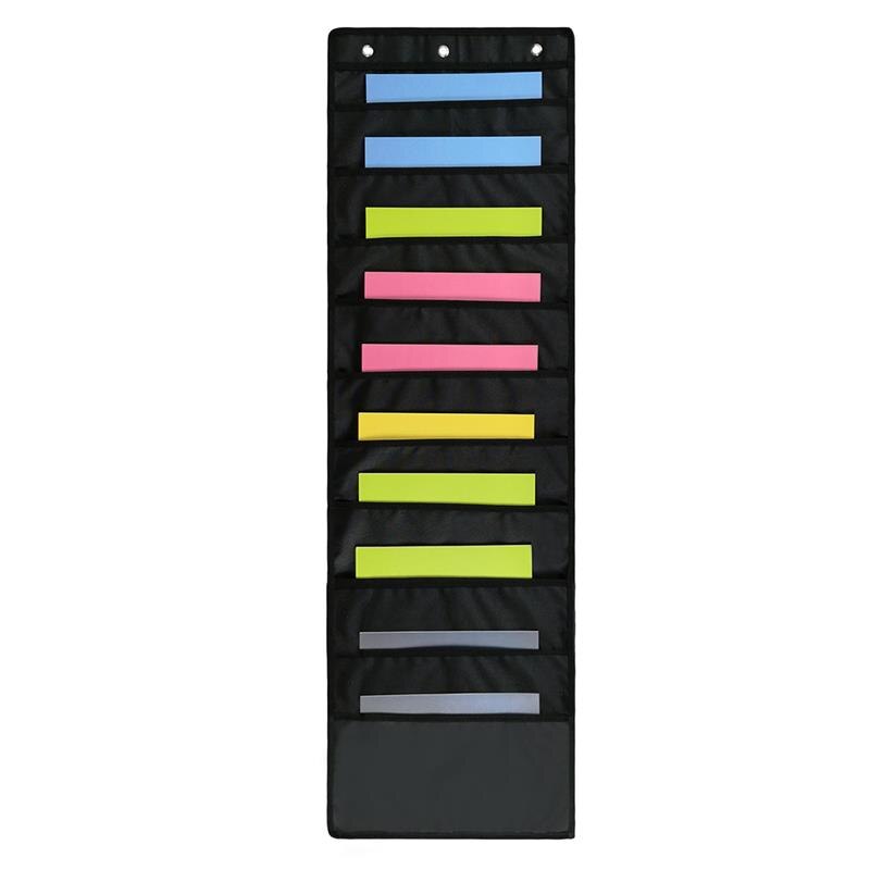 Oxford Cloth Storage Pocket Chart Hanging File Folding Holder Cascading Fabric Organizer For Office And School Room Black: 10 pockets