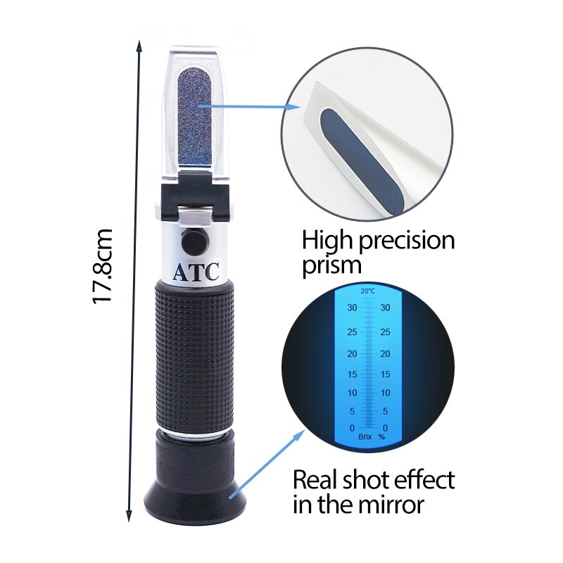 Handheld and portable Held 10-30% Water Honey Refractometer With Calibration ATC Refractometer Honey Moisture Meter With Case