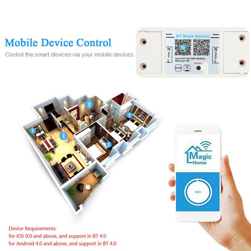 Bluetooth Mesh Switch Smart Electric Appliance Switch BT Control Smart Home Remote Control Switch Relay for Alexa Voice Control