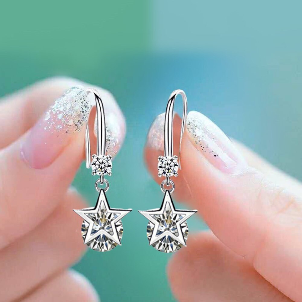 NEHZY 925 sterling silver woman jewelry blue pink crystal zircon five-pointed star long tassel retro hook earrings