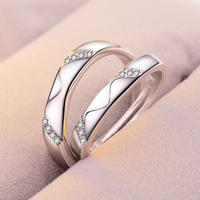 1 Set Verkoop Verstelbare Liefhebbers Zirkoon Engagement Ringen voor Vrouwen Mode Zilveren Kleur Trouwringen Oostenrijkse Kristallen Ringen