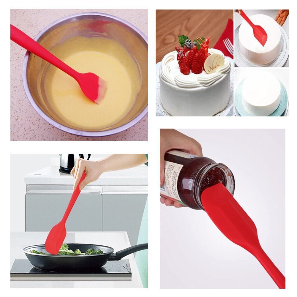 Silikonespatel 3- stykke varmebestandig non-stick fleksibel gummispatel bagespatel skeskraber rød