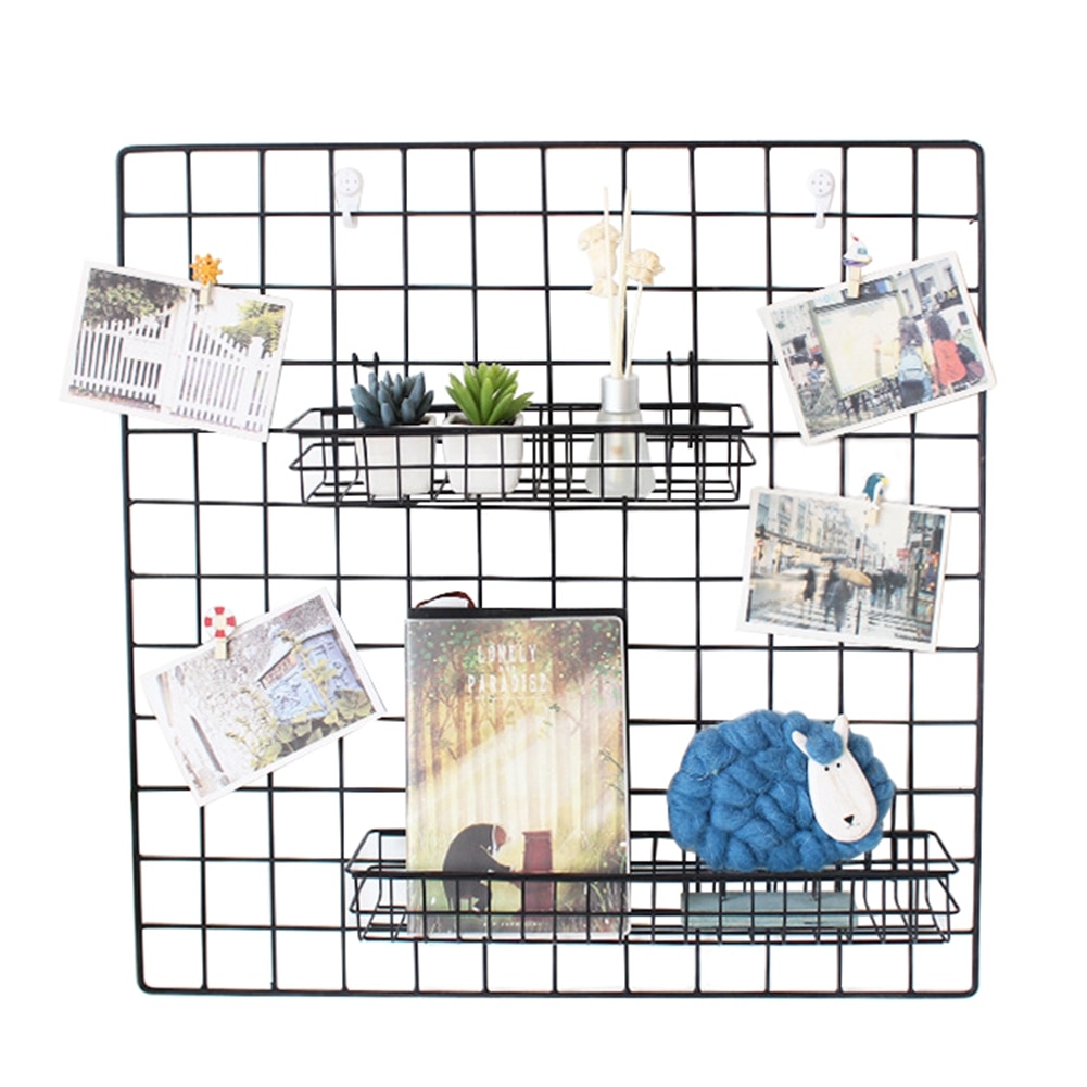 Infant Hanging Basket, Display Wall Mount Grid Panel Display Shelf Basket Storage Rack Photo Holder for Home Office