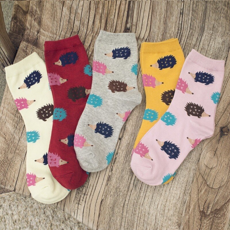 Cartoon Hedgehog Pattern Woman Socks Cotton for Spring Summer Harajuku Style Funny Socks Women 41102