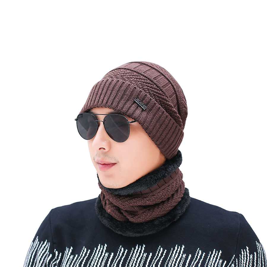 Gorro de invierno para hombre, bufanda estilo coreano, gorro de lana tejido para invierno, conjunto de gorro y bufanda para ciclismo al aire libre: Khaki