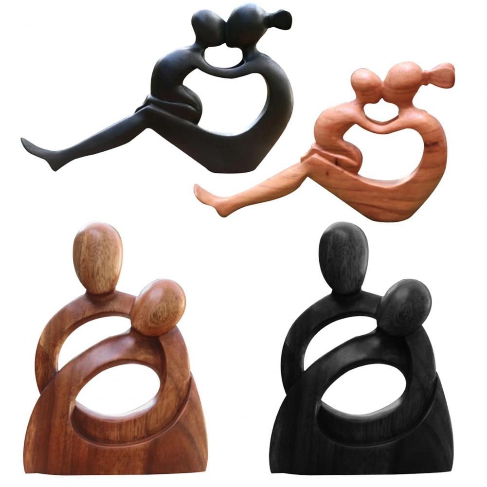 Wood Sculpture Mom Child Decor Handcrafted Statue Exquisite Workmanship Abstract Embrace Hug Hollow-out Mother Child Figurines f