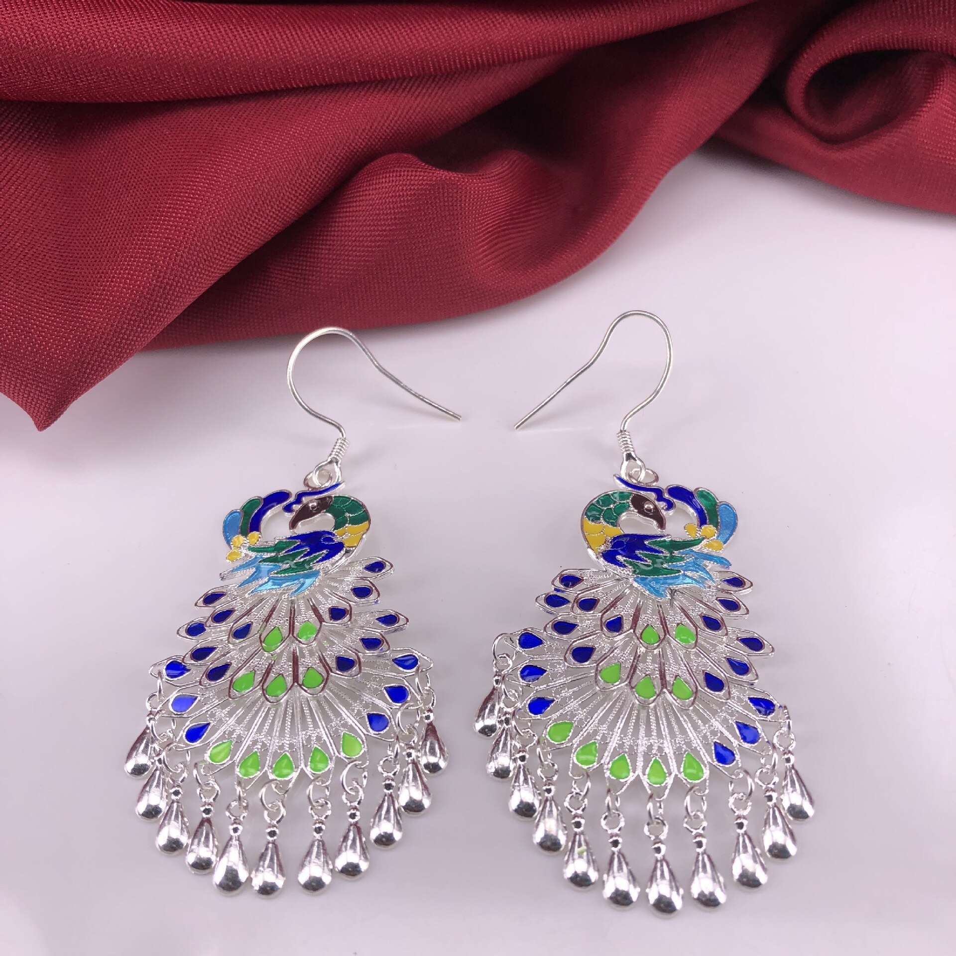 S990 reinem silber Cloisonné pfau Phönix ohr tropfen ohrbüGel reine Hand gebürstet nationalen ohrringe für frauen: 2
