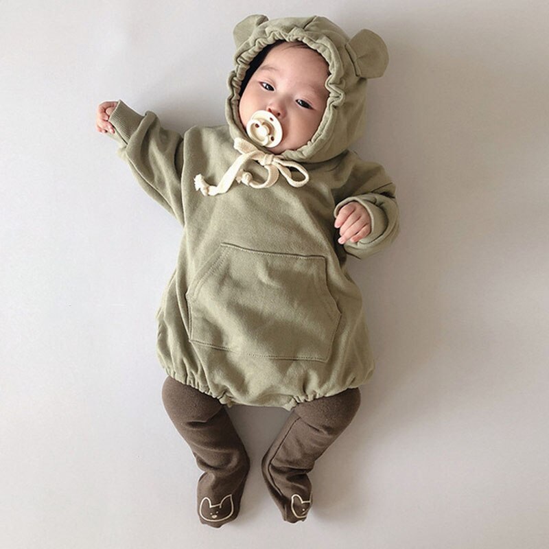 Lente herfst baby bodysuits kleine berenoren baby jongens bodysuit fluwelen kinder hoody bodysuit cartoon meisjes lange mouwen