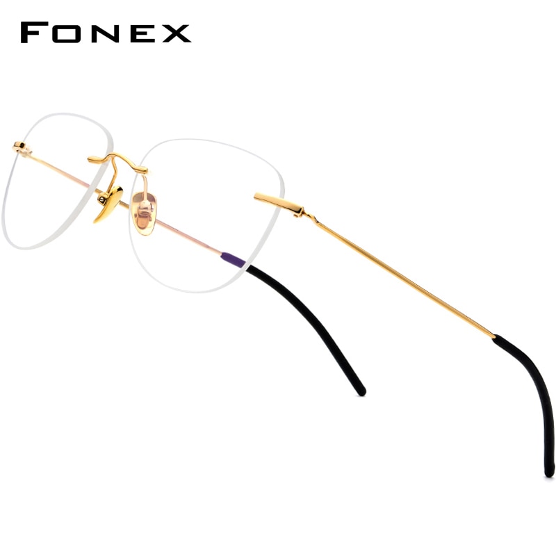 Montura de gafas sin montura de titanio puro FONEX B, gafas graduadas para mujer, monturas ópticas para miopía, nuevas gafas ovaladas Vintage para hombre 855