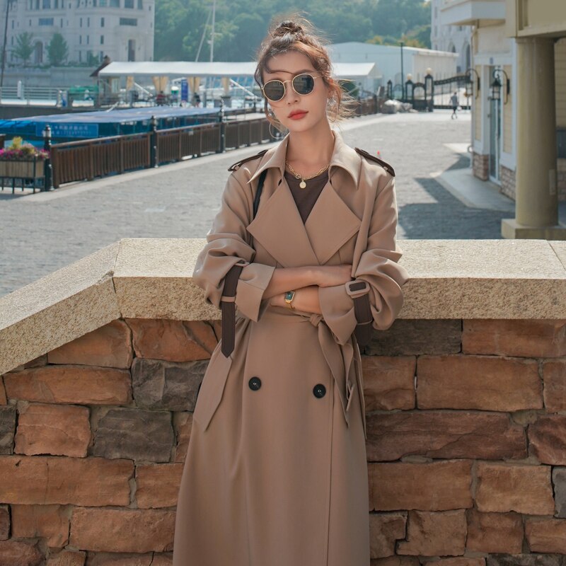 Trench-Coat de Style anglais pour femme, Long croisé avec ceinture, vêtements féminins, grande taille, ample, printemps-automne vêtements de dessus pour femmes