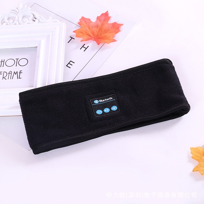 Bluetooth muziek hoofdband gebreide slaap hoofddeksels hoofdtelefoon luidspreker headset afneembare sportheadset hoofdband: Zwart