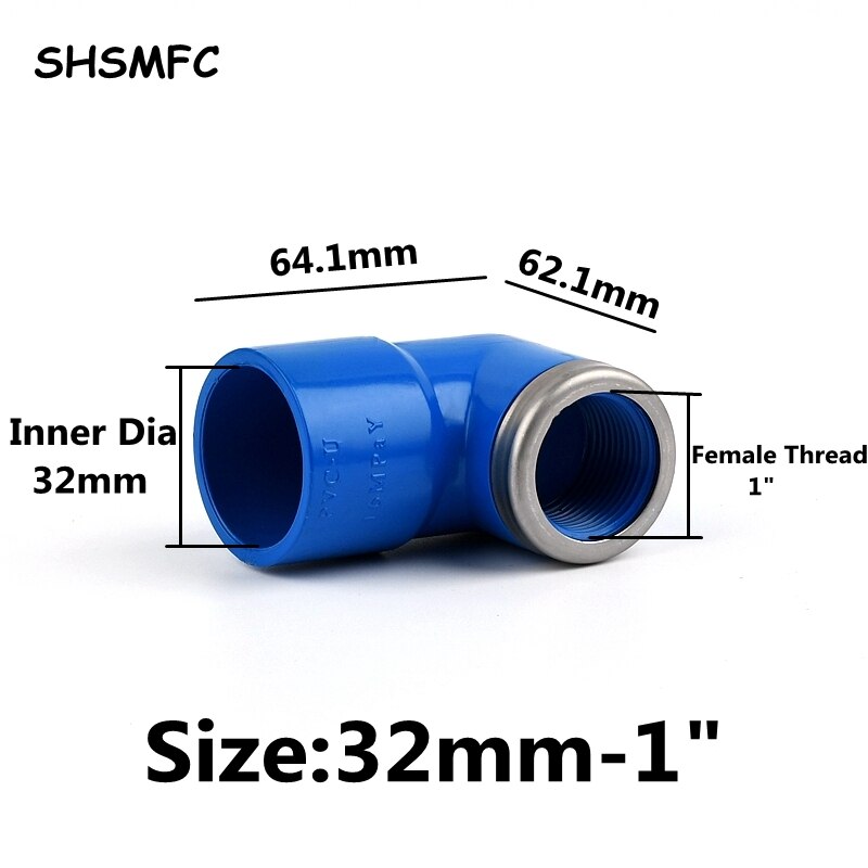 1~5Pc Blue Female Thread 90 Degree Elbow Joint Aquarium Fish Tank PVC Pipe Connector Garden Home Water Tube Adapter: 2Pcs / 32mm-1 inch