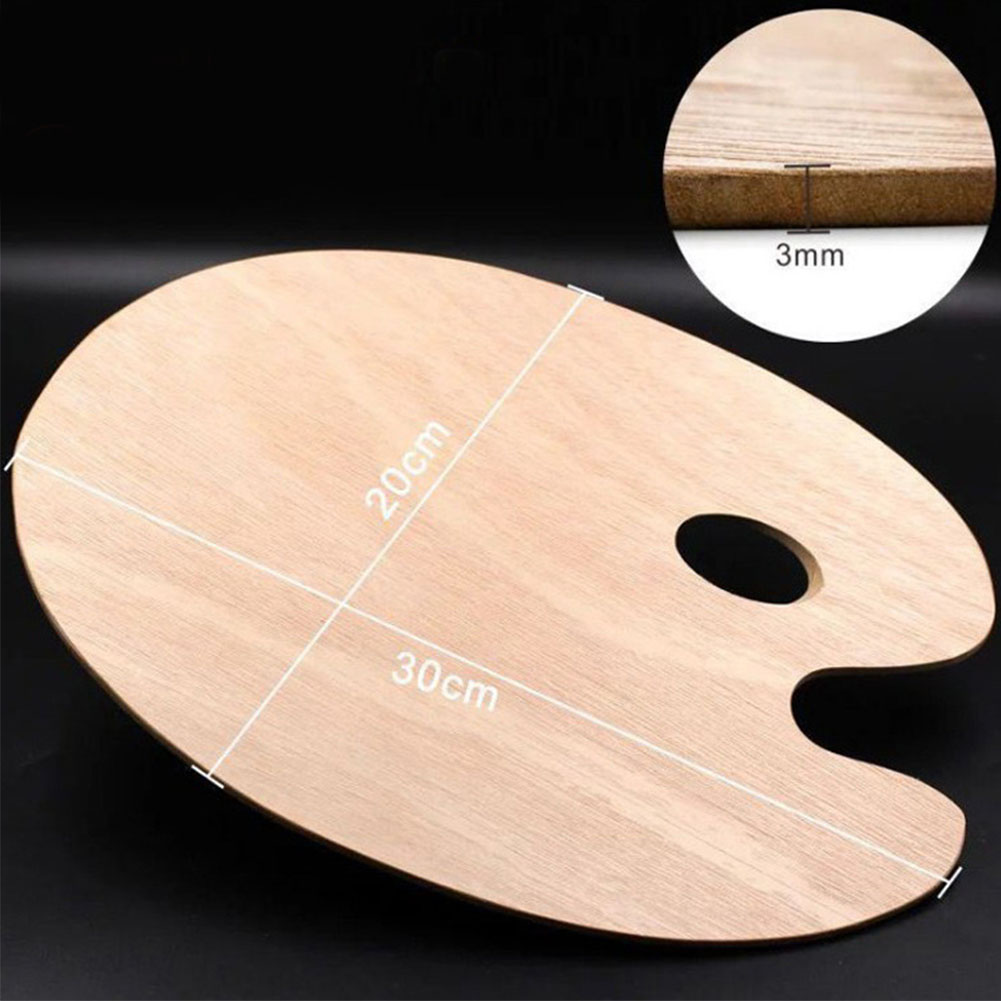 Smooth Tray Palette Art Supplies Watercolor Oval Oil Painting Flat Artist With Thumb Hole Wooden Acrylic #0103