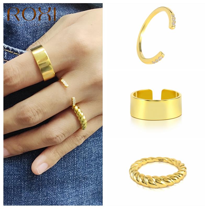 Roxi Glossy Gouden Ringen Voor Vrouwen Meisje Anillos Mujer Sieraden 925 Sterling Zilveren Ringen Bague Femme Open Ring Bruiloft ring