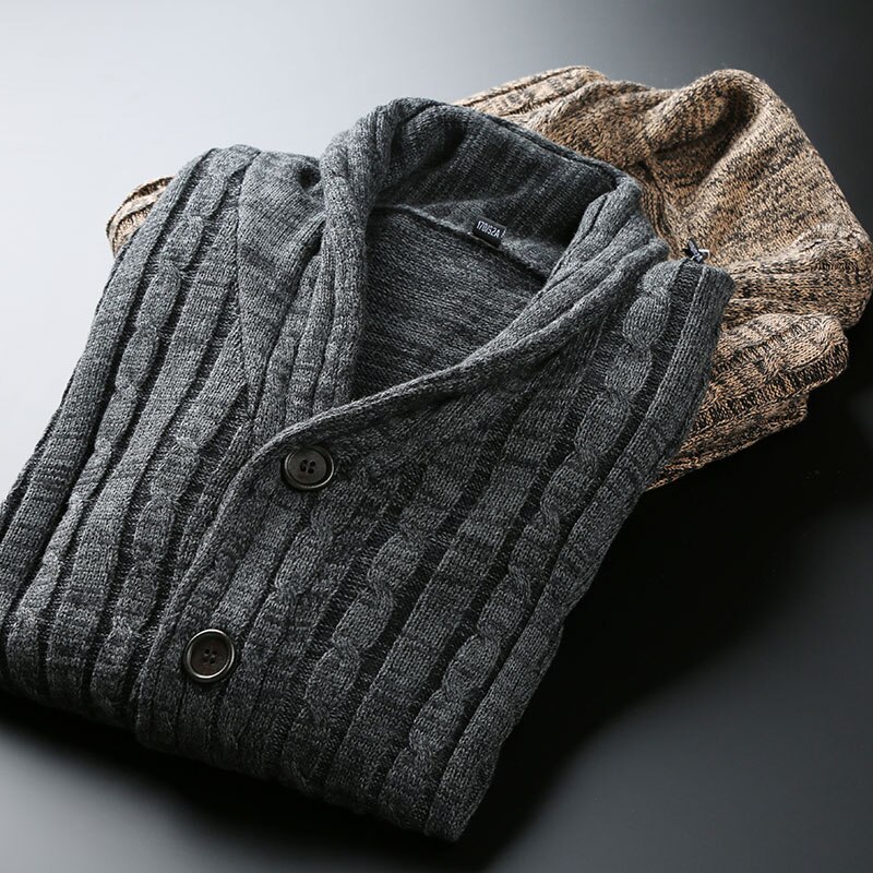 Cardigan Herre Strikket Tykk Slim Fit Vinter Koreansk Stil Casual DILEMO