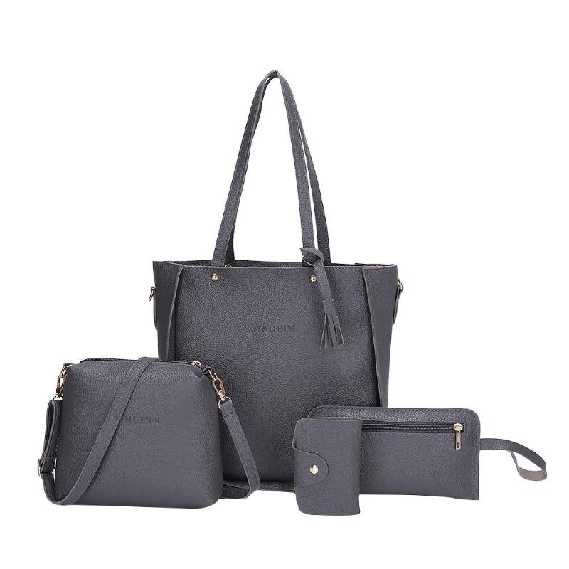 4-Piece PU Leather Totes Set - Women's Shoulder Bag, Clutch, Card Holder & Messenger Bag