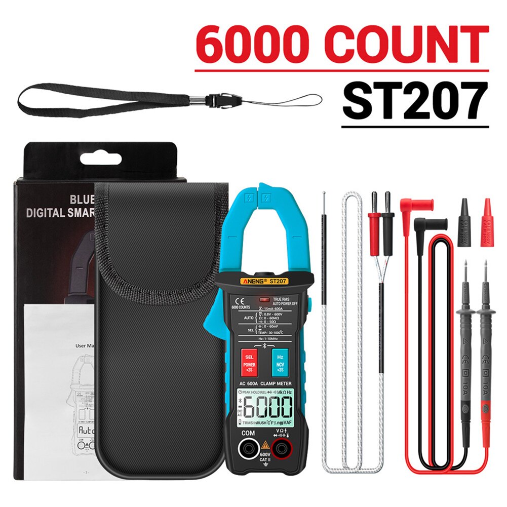 Digital Bluetooth Multimeter Clamp Meter 6000 Count True RMS DC/AC Voltage Tester AC Current Hz Capacitance Ohm Meter: Blue