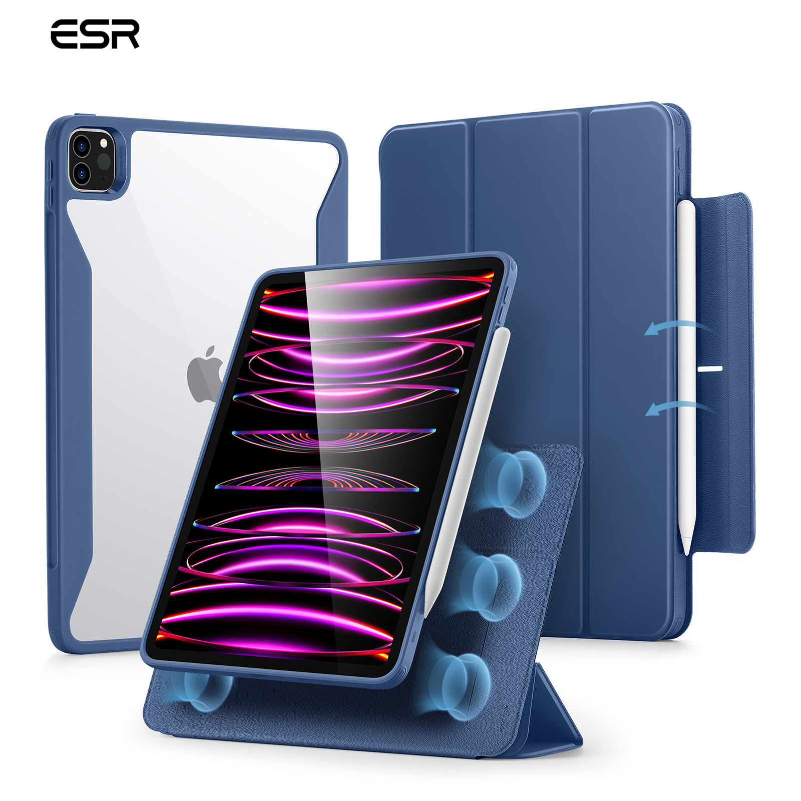 ESR para iPad Air 13/11 pulgadas (2025/2024) M3/M2 con portalápices soporte Vertical cubierta magnética extraíble para Air 5/4: 6 / Rojo