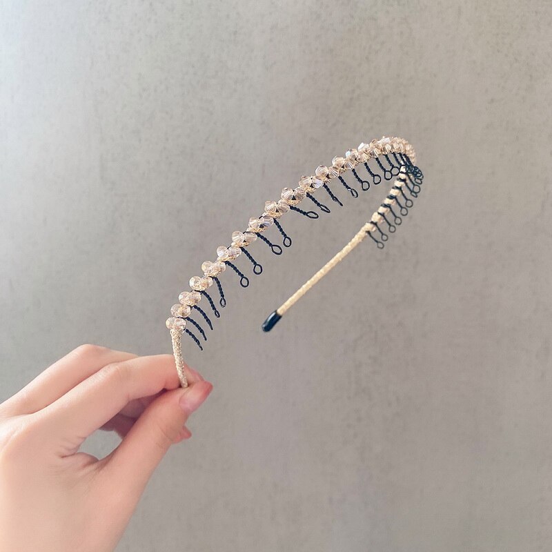 Diadema de cristal para el pelo para niña y mujer, accesorios para el cabello hechos a mano, diadema de Metal antideslizante: Champagne