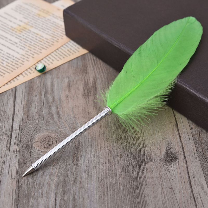 1pc Multicolour Feather Pens Guest Signing Business Ball Pen Paint By Number Pen Wedding Reception Quill AAA0361: Green