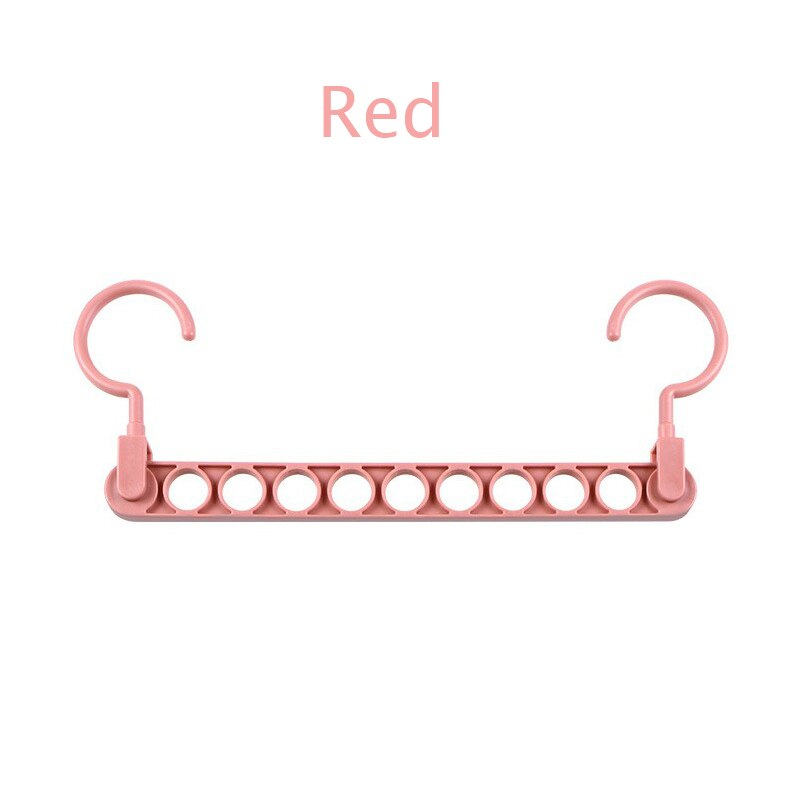 Cintre magique multifonction pliant à 9 trous, cintre rotatif pour vêtements, garde-robe, séchage de vêtements, organisateur de maison: Red