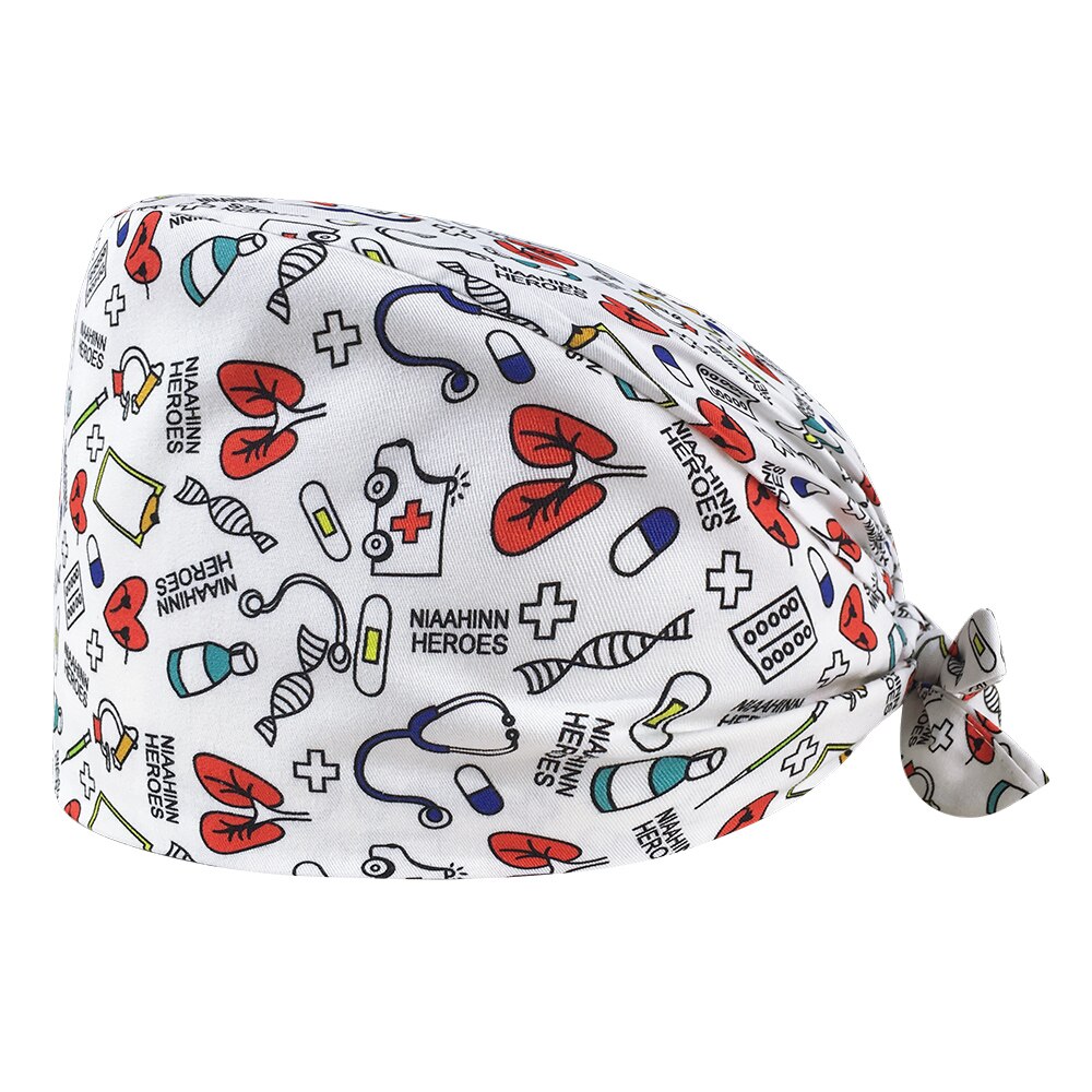 Gorro de algodón para laboratorio, gorros quirúrgicos para esteticista, gorros de laboratorio, gorras de salud para la agencia de aseo de mascotas, gorros de matorrales impresos: 22142