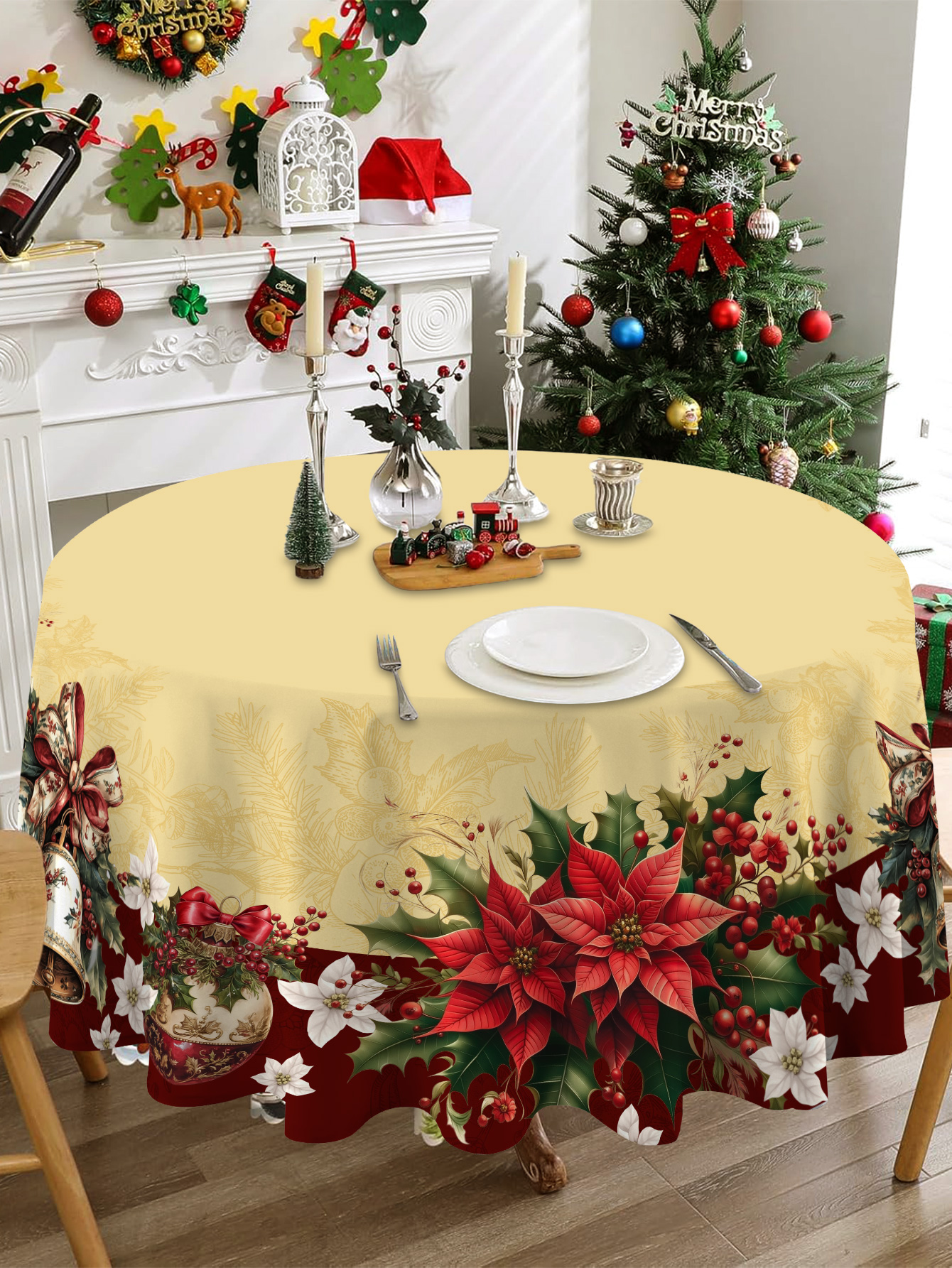 Rød juleblomstduk julepynt til hjemmet jul navidad år spisebordduk