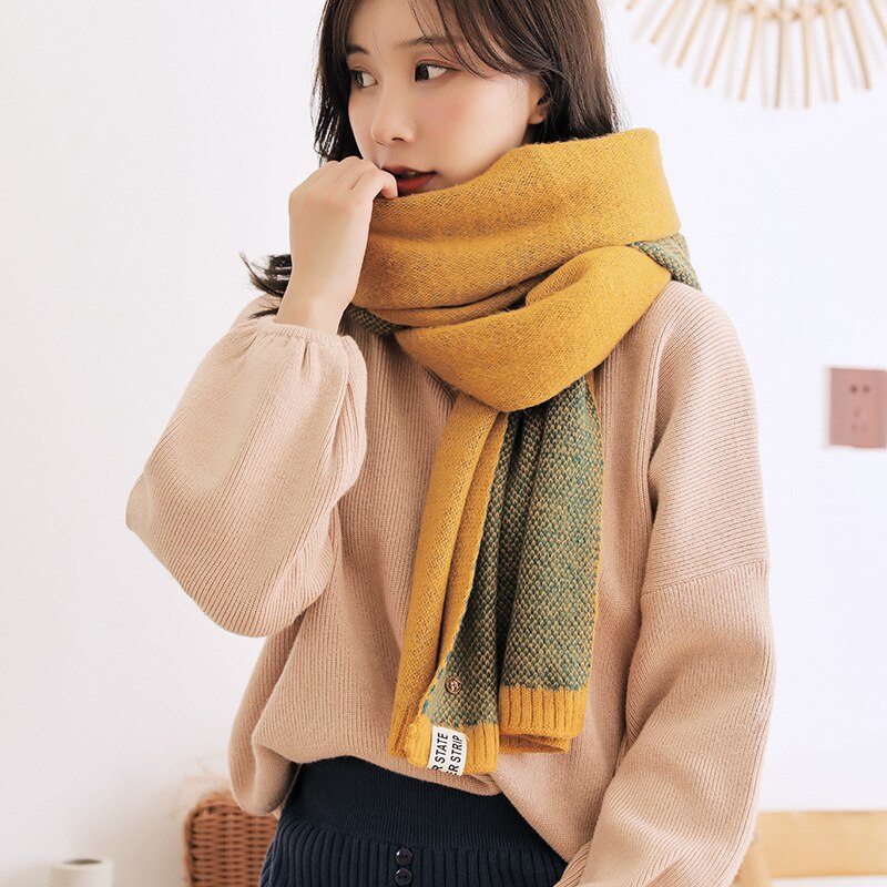 Hirigin écharpe longue tricotée en cachemire | Style coréen Ins, écharpe épaisse et chaude pour femmes, écharpe: YELLOW