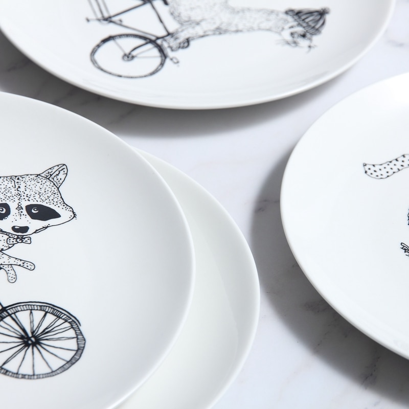 Ceramic 8 Inch Cartoon Plate 4 Patterns Available Simple Dish Dinner Plates Porcelain Dishes Sushi plate Rice Noodle Dinnerware