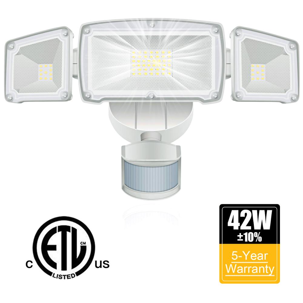 3 Head LED Security Lights Motion Outdoor Motion Sensor Light Outdoor 42W 3000 Lumens 6000k Waterproof Motion Sensor