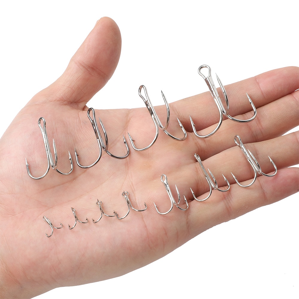 DONQL 100pcs/ Box Treble Fishing Hooks Carbon Steel Barbed Fishhooks Set Triple Hooks Sea Fishing Tackle Accessories For Lures