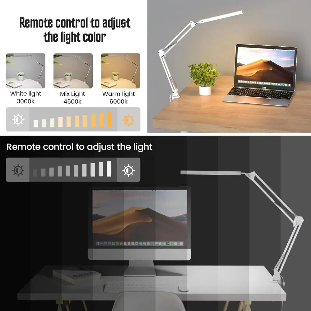 Study LED Table Lamp with Clamp School Computer Desk Lamps Folding Office Light 10 Brightness Dimmable
