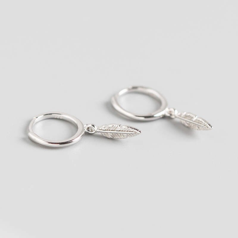 INZATT Real 925 Sterling Silve Minimalist Leaves Hoop Earrings For Women Party Plant Fine Jewelry Cute Accessories: silver