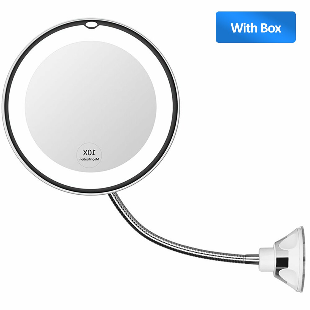 Makeup Mirror LED Light 10X Magnifying Vanity Mirror Suction Cup 360 Degree Rotating LED Cosmetic Mirrors 10X miroir grossissant: 10X SS with Box