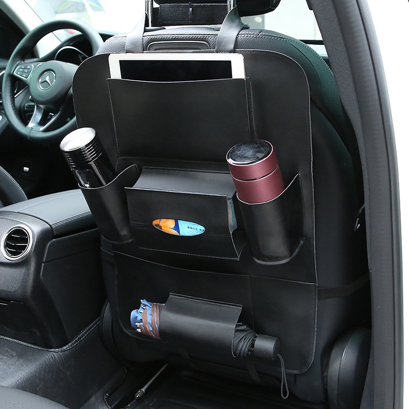 PU Leather Pad Bag Car Seat Back Organizer Travel Storage Bag Foldable Dining Table Car Seat Storage Bag Car-styling Accessores