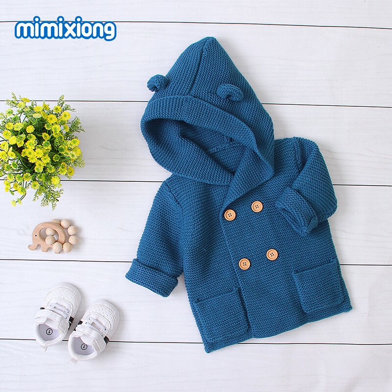 Baby Kinderen Kapmantel Trui Peuter Jongen Meisje Winter Kleding Dikke Jas Mode Windjack Kids Solid Wol Jas: Blue / 18m