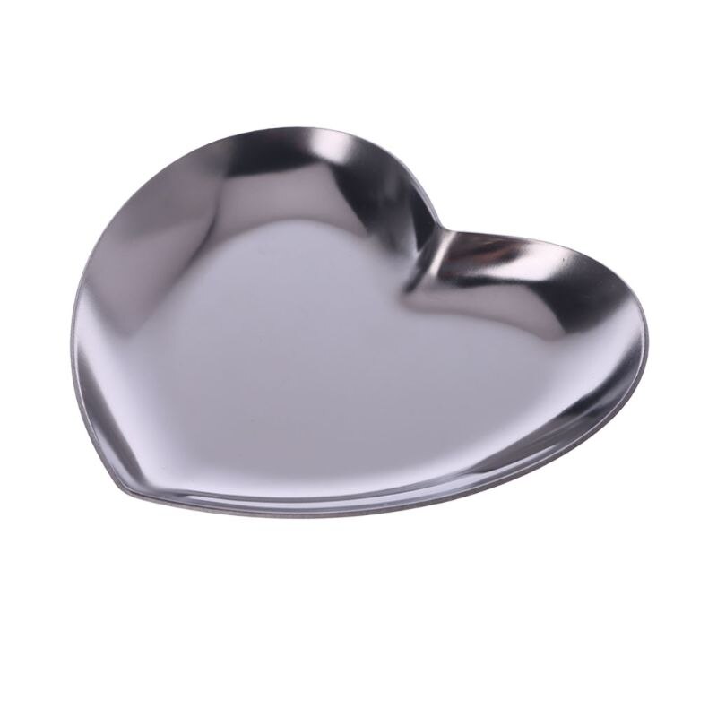 Heart Shape Jewelry Rings Holder Mold Plate Dish Storage Tray Holder Cosmetic Organizer Stainless Steel: Silver