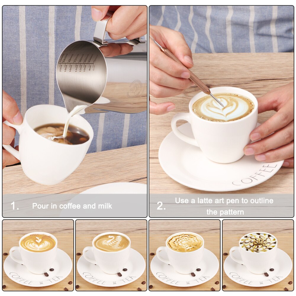 HOMEMAXS 1PC Milk Pitcher with Latte Art Pen 20oz/600ml Useful Large Capacity Holder for Coffee Espresso Cappuccino Latte