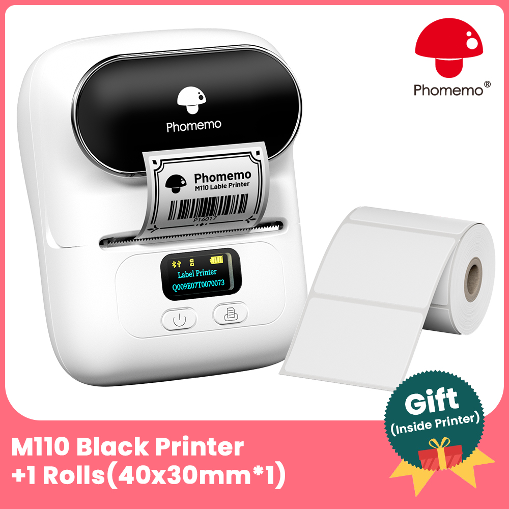 Phomemo M110 Label Printer Mini Printer Thermal Label Maker Portable Labeling Machine for Business Barcode Cable School: WHITE