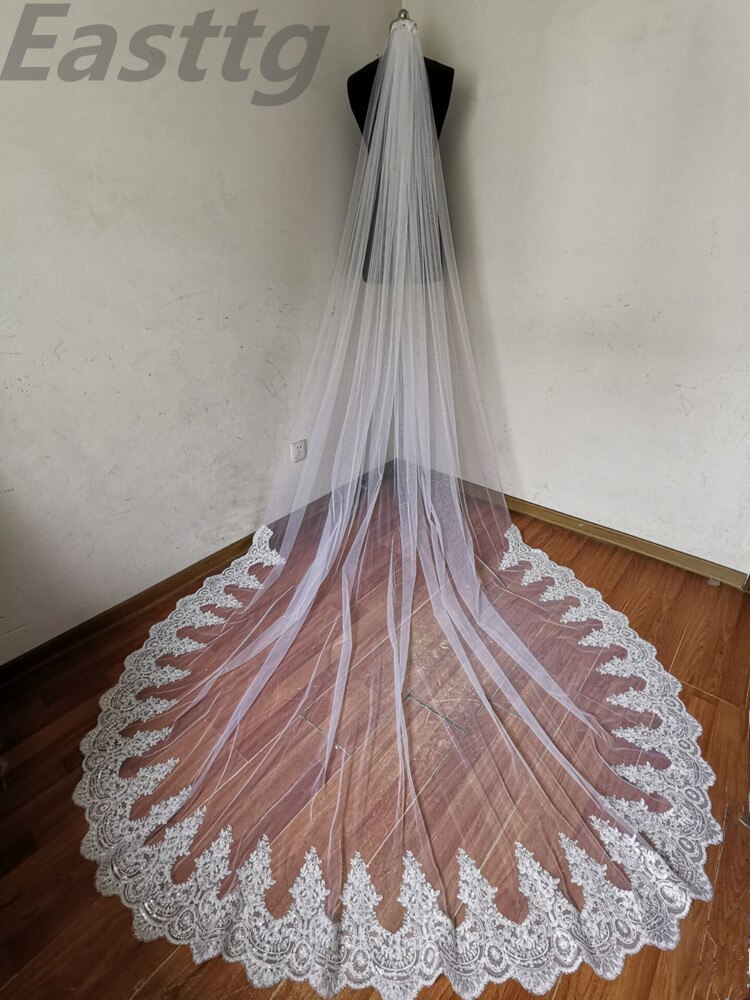 3.5 Meter White Ivory Cathedral Long Wedding veil luxurious Lace Edge Bridal Veil Wedding Accessories Brides with Comb
