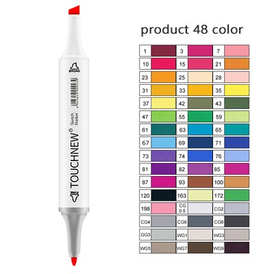 TOUCHNEW Artist Alcohol Markers Dual Tip Art Markers Twin Sketch Markers Pens Permanent Alcohol Based Markers with Case: product 48 white