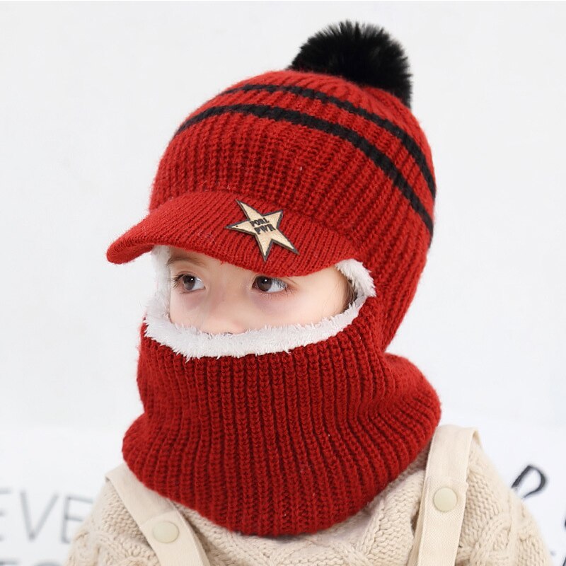 Children Winter Knit Hats Ribbed Beanie Hat Kids Cap Scarf Set Neck Warmer with Thick Fleece Lined Winter Girl Boys Ring Scarves: 07