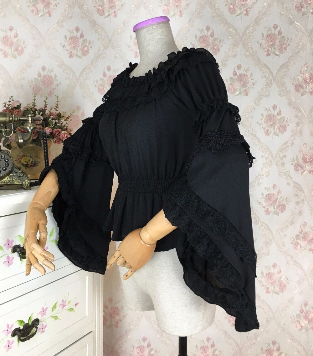 Blusa gótica Lolita victoriana para mujer, camisa Retro Medieval Lolita, disfraz, Tops para de té, talla grande, manga larga