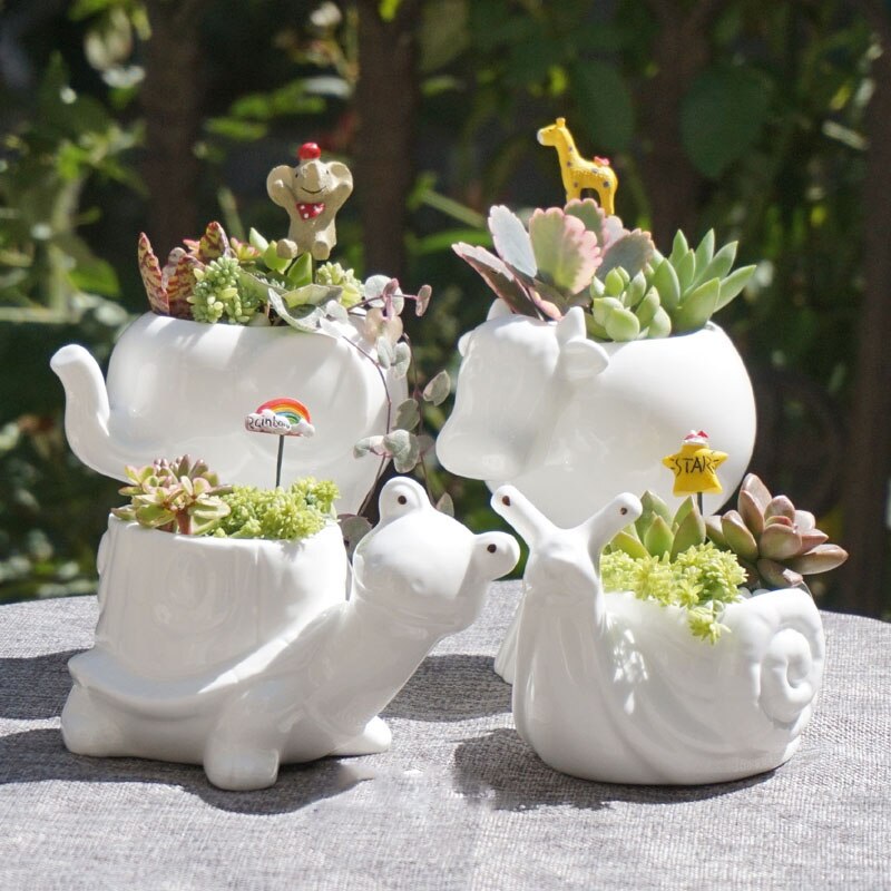 Maceta de cerámica Kawaii Pequeño animal, de porcelana blanca suculenta maceta de plantas y flores, decoración para el hogar, florero de jardín, miniadornos de escritorio