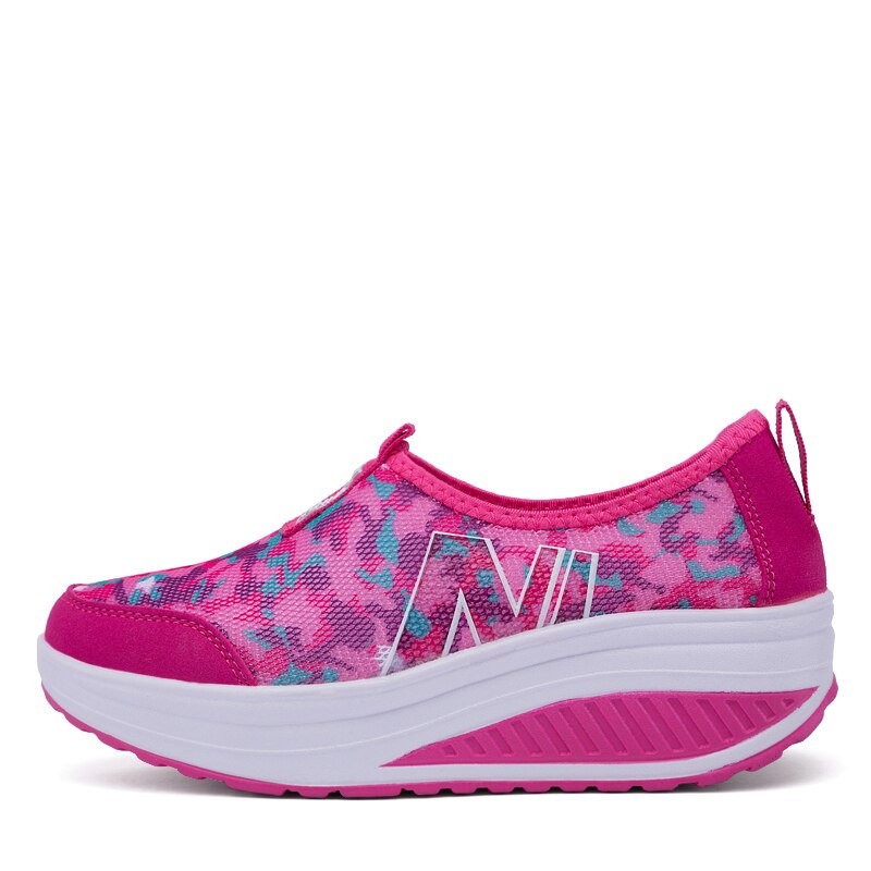 Women's Toning Shoes - Slip-on Mesh Platform - Height Increasing & Massage - DawnDark: Pink / 37